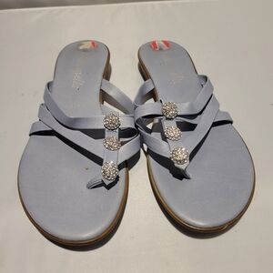 ITALIAN Toscanella WM Sz 10  Rhinestone Straps Slip On Blue Thong Sandals